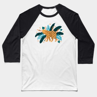 Leopard with orange and teal tropical plants Baseball T-Shirt